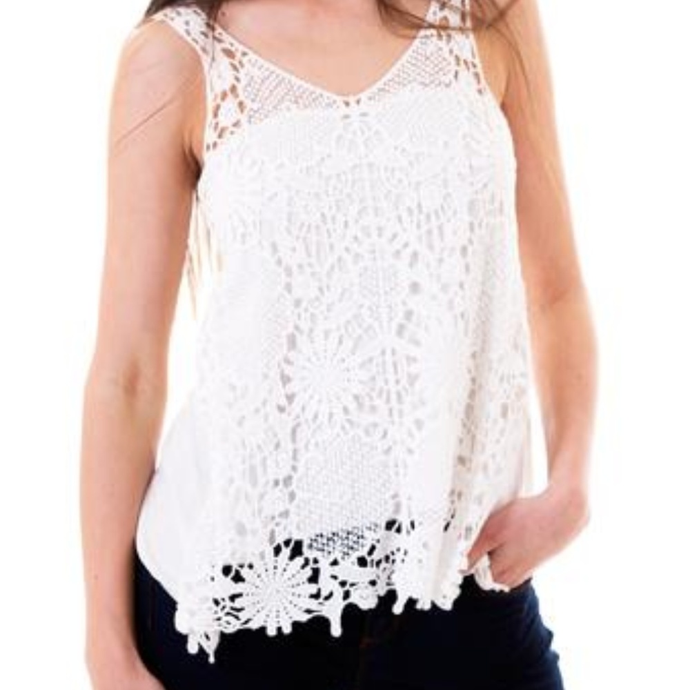 SLEEVELESS CROCHET LACE DOUBLE LAYER TOP
